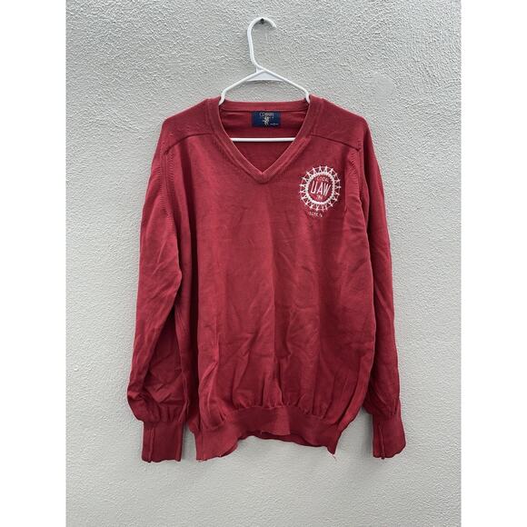 Mens Crown Club Sweater Size XL Red Embroidered Local UAW Union Auto Workers - Picture 1 of 12